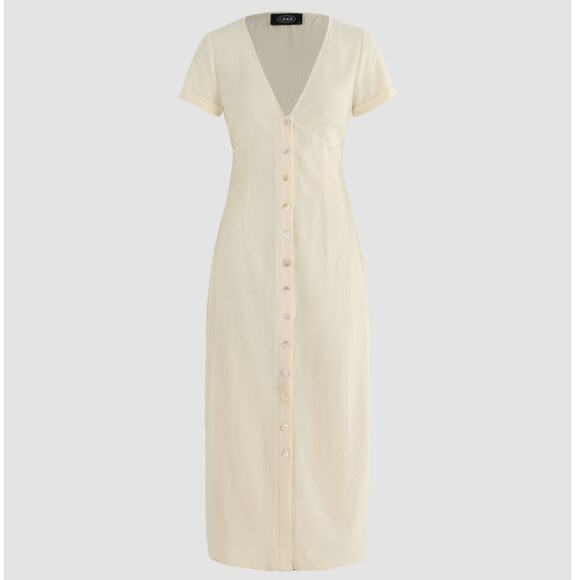 Cider Solid V-neck Yellow Button Shift Maxi Dress MEDIUM NWT Coastal Casual - Picture 1 of 10